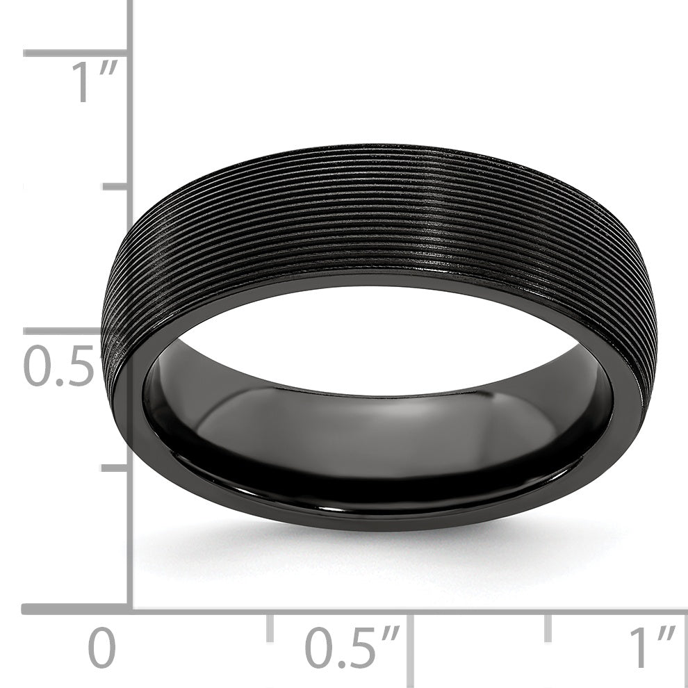 Edward Mirell Titanium Black Ti Domed Textured Lines 6mm Band