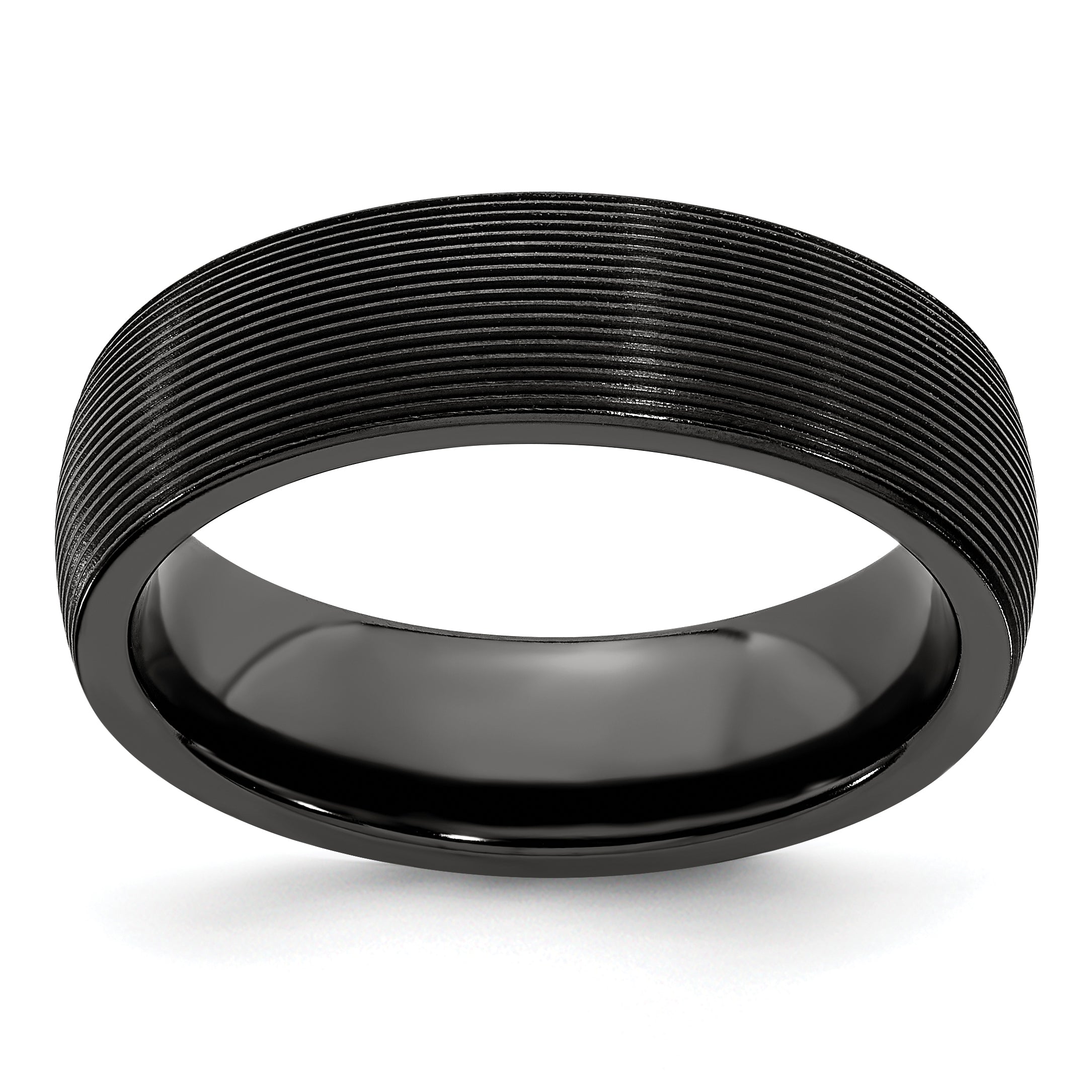 Edward Mirell Titanium Black Ti Domed Textured Lines 6mm Band