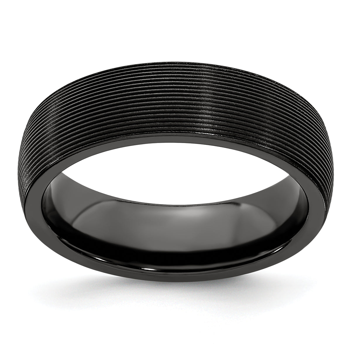 Edward Mirell Titanium Black Ti Domed Textured Lines 6mm Band