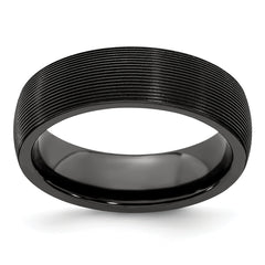 Edward Mirell Titanium Black Ti Domed Textured Lines 6mm Band