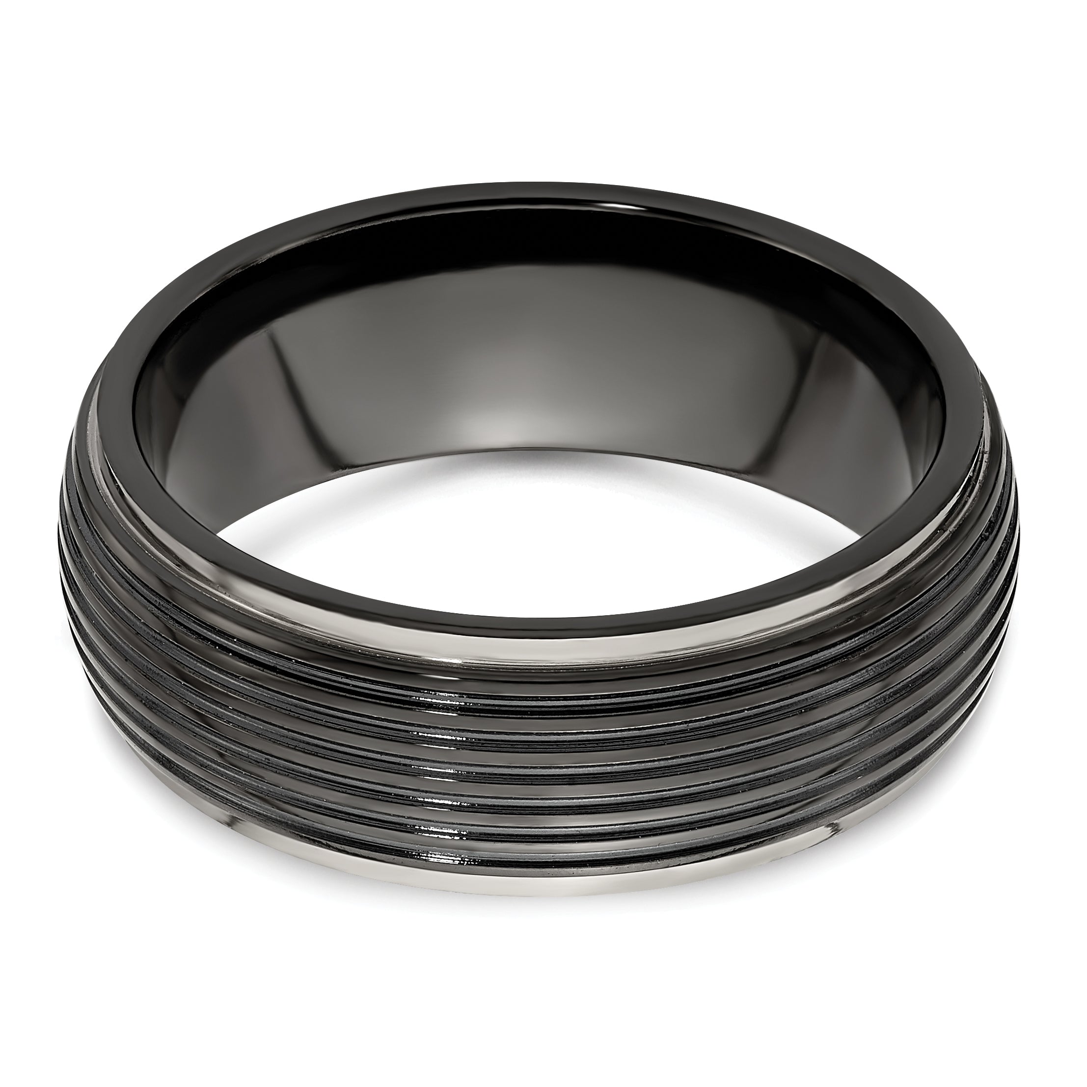 Edward Mirell Titanium Black Ti Grooved Step Edge 8mm Band