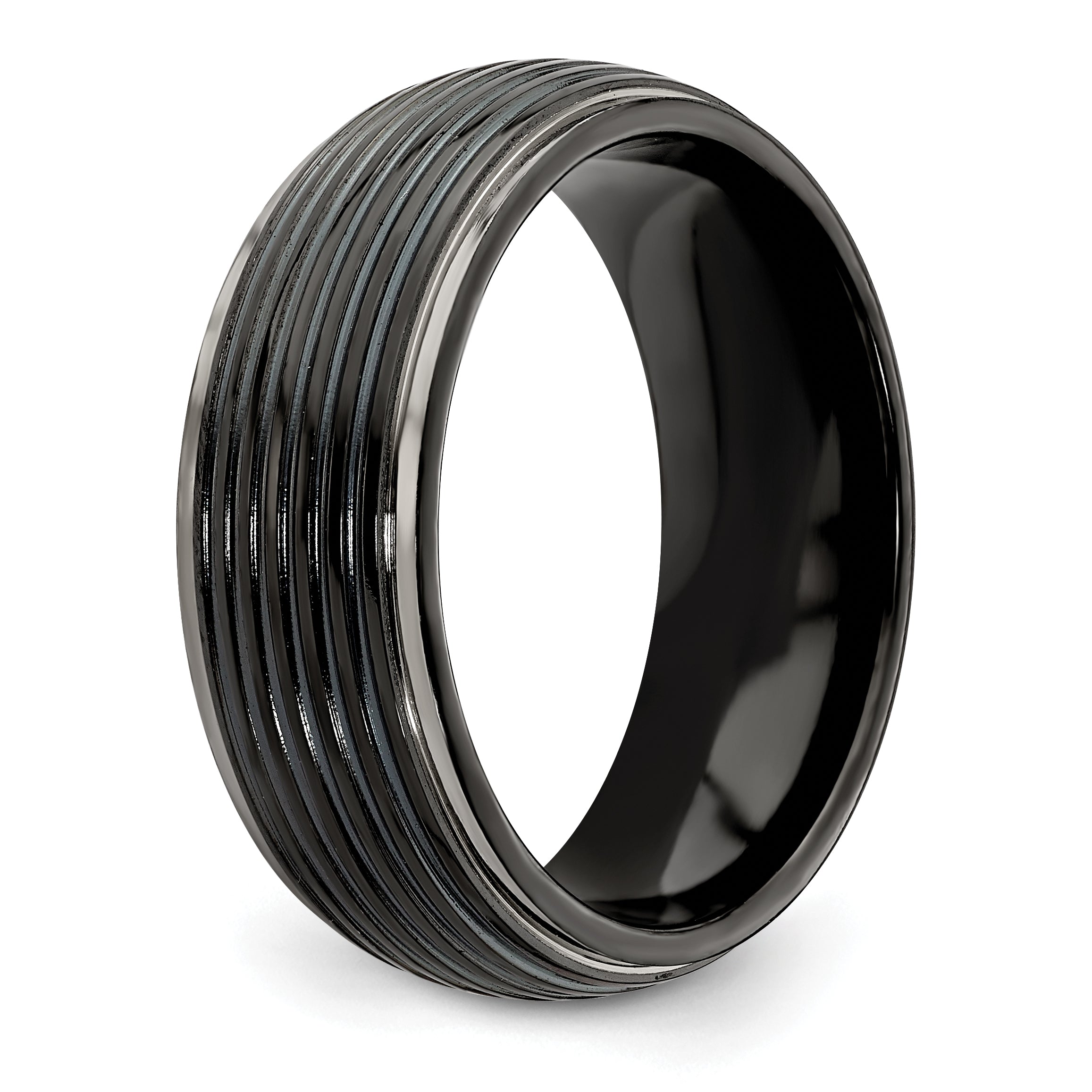 Edward Mirell Titanium Wedding Band with Grooved Edge and Engravable Finish