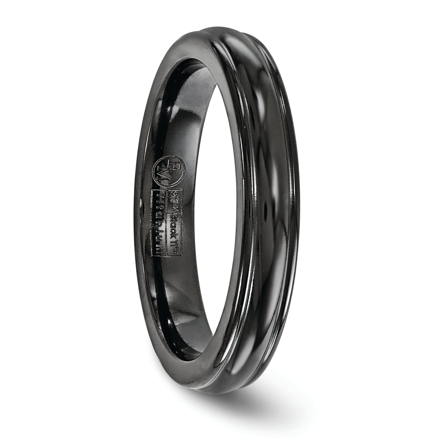 Edward Mirell Titanium Black Ti Triple Domed Grooved Edges 4mm Band