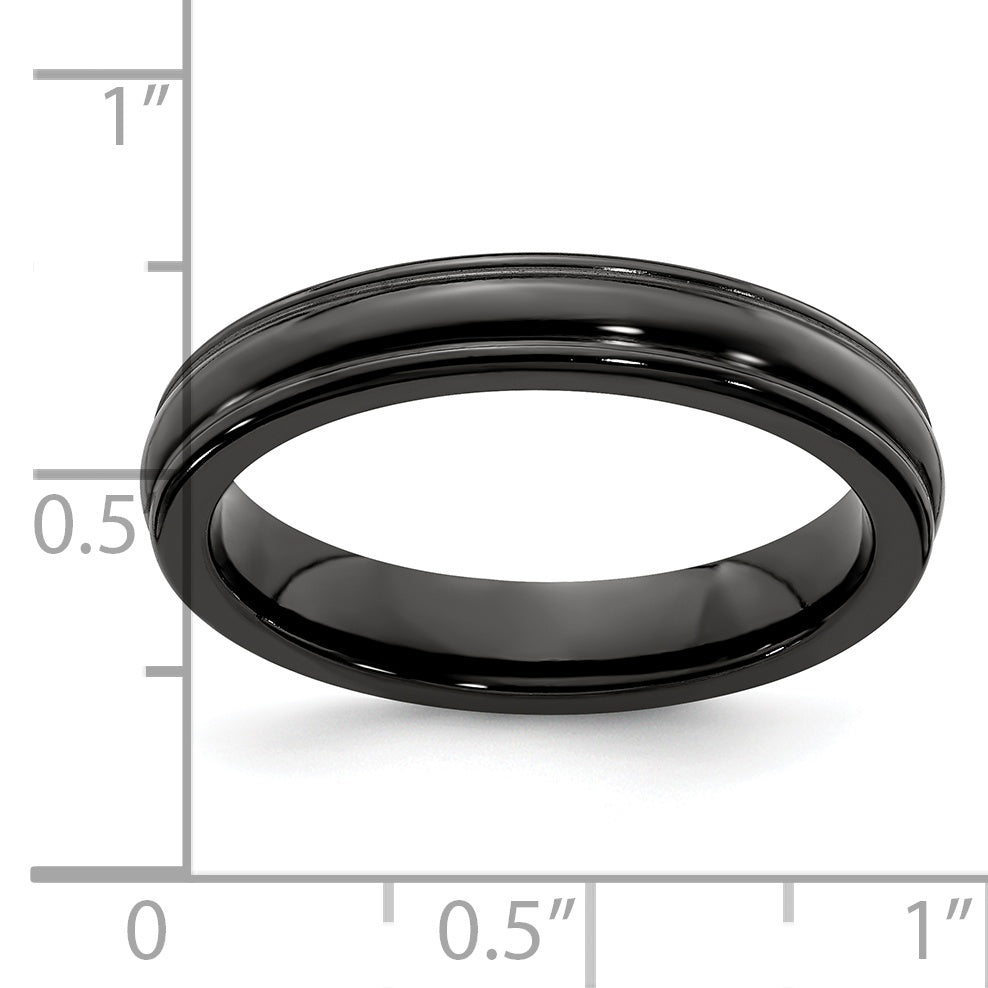 Edward Mirell Titanium Black Ti Triple Domed Grooved Edges 4mm Band