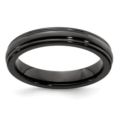 Edward Mirell Titanium Black Ti Triple Domed Grooved Edges 4mm Band