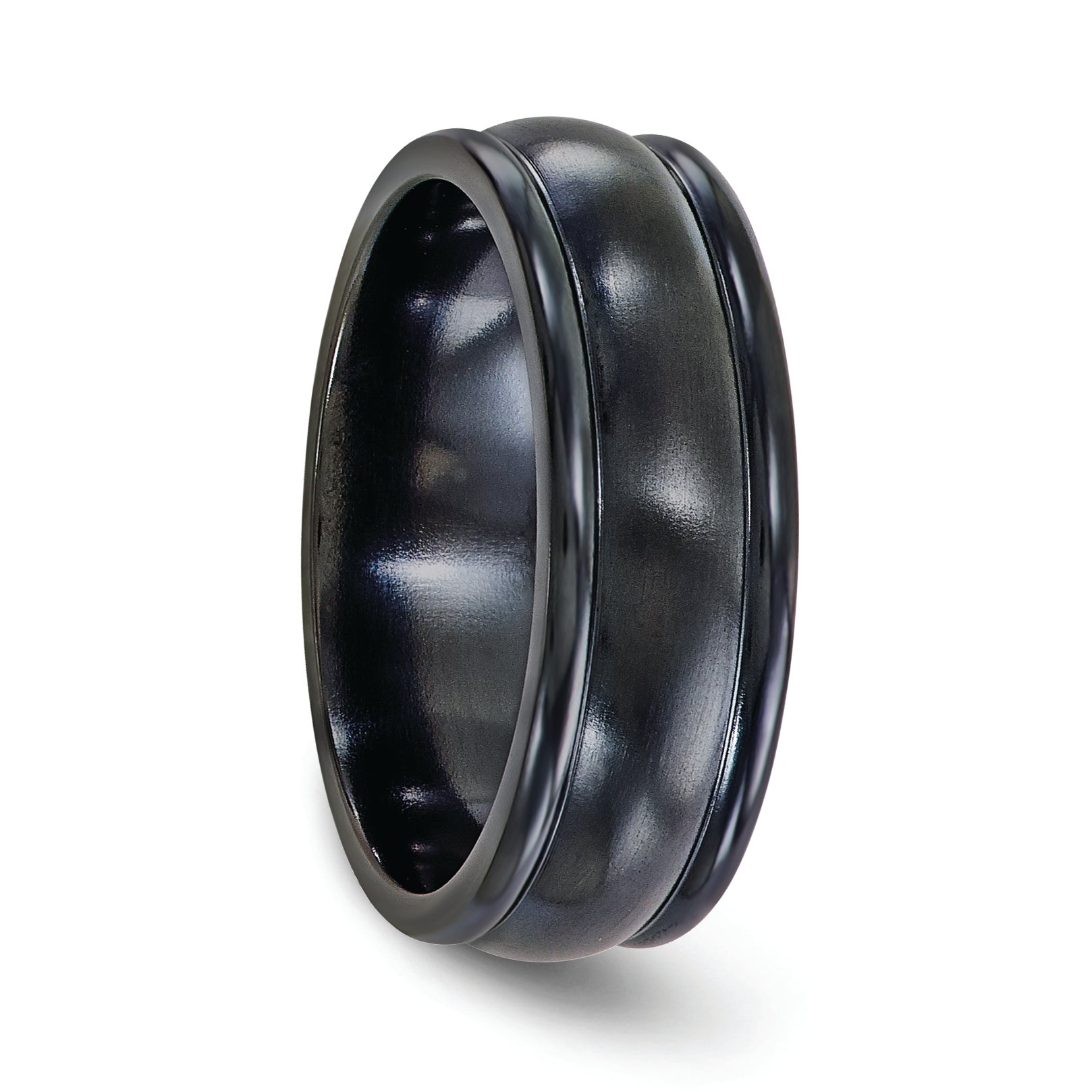 Edward Mirell Titanium Black Ti Triple Domed Grooved Edges 8mm Band