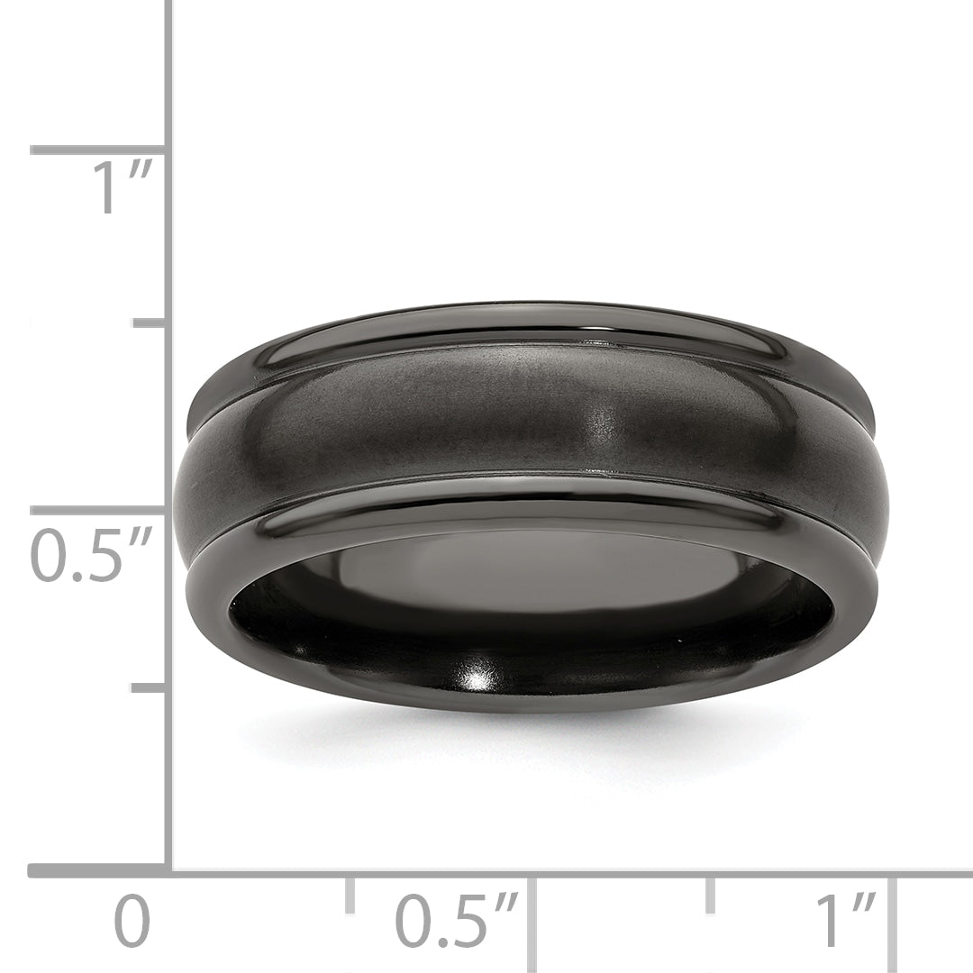 Edward Mirell Titanium Black Ti Triple Domed Grooved Edges 8mm Band