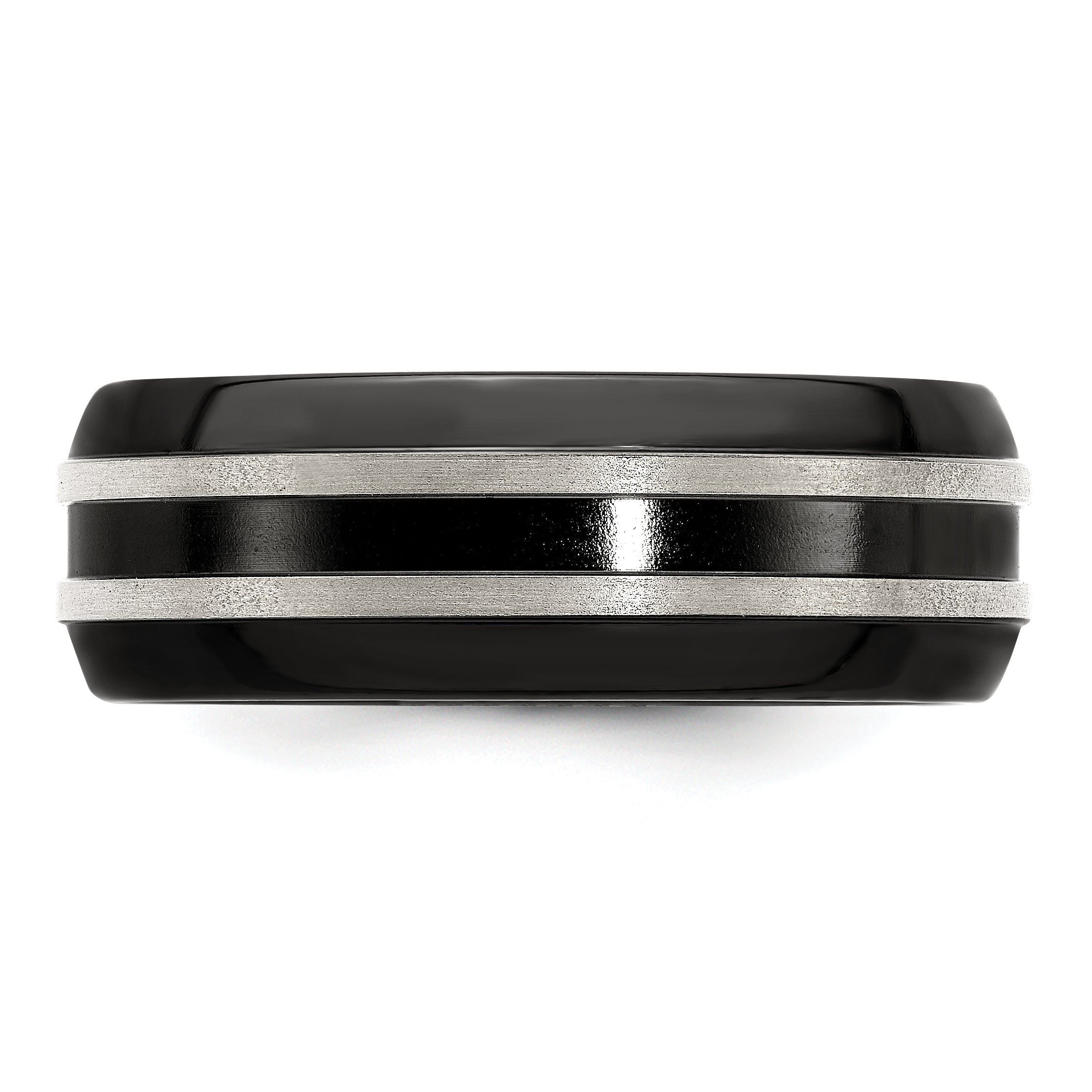 Edward Mirell Titanium Brushed/Polished/Grooved Black Ti 8mm Ring