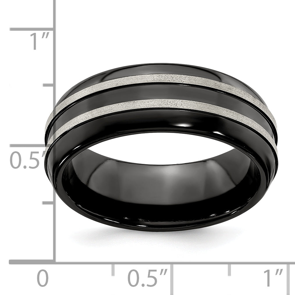 Edward Mirell Titanium Brushed/Polished/Grooved Black Ti 8mm Ring