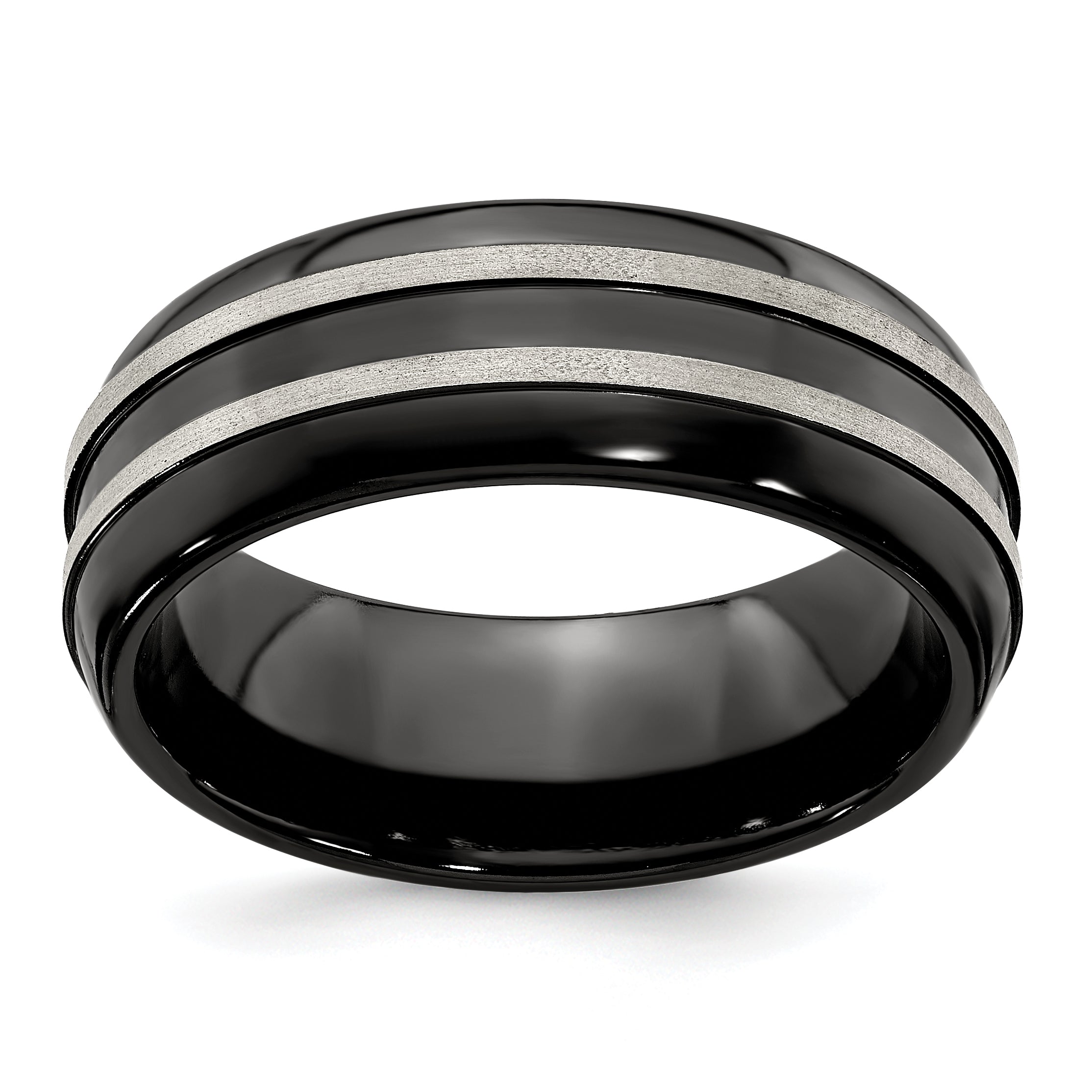 Edward Mirell Titanium Brushed/Polished/Grooved Black Ti 8mm Ring