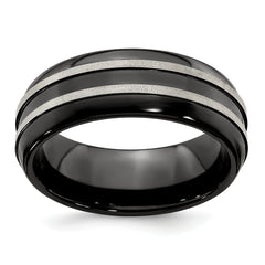 Edward Mirell Titanium Brushed/Polished/Grooved Black Ti 8mm Ring