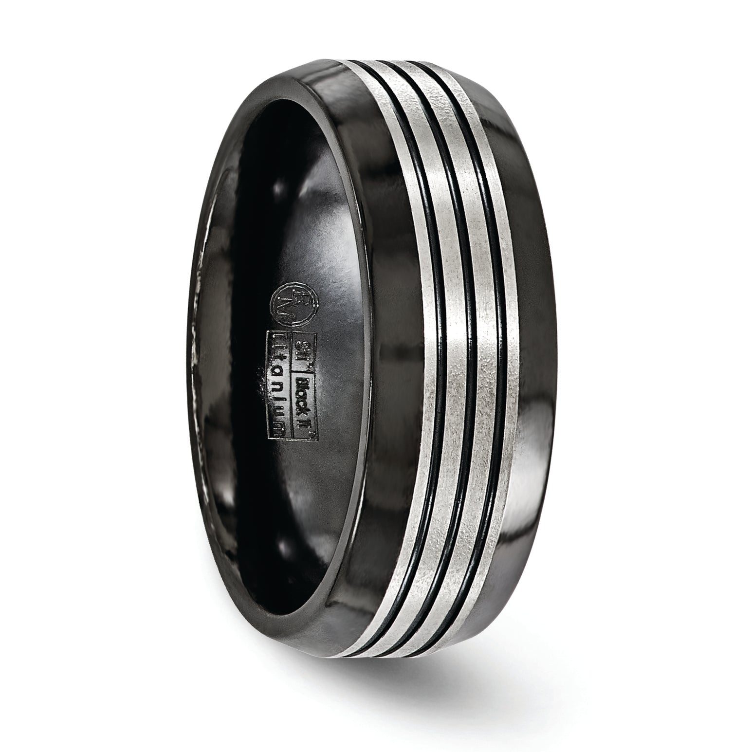 Edward Mirell Titanium Black Ti Flat Top Beveled Edge 8mm Band