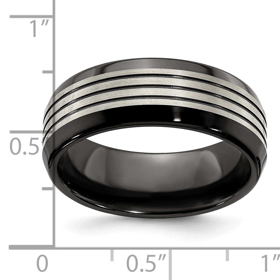 Edward Mirell Titanium Black Ti Flat Top Beveled Edge 8mm Band