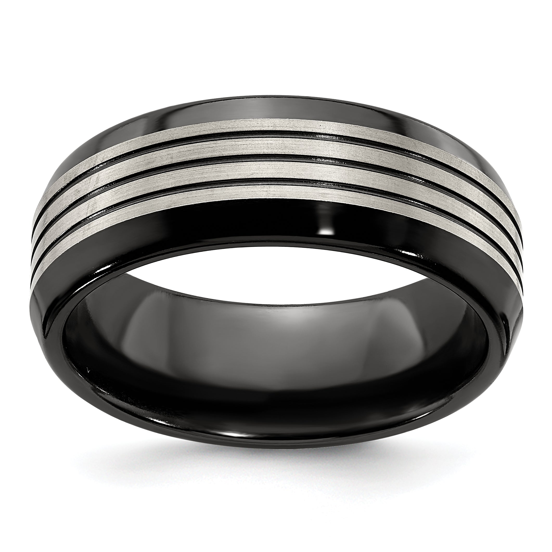 Edward Mirell Titanium Black Ti Flat Top Beveled Edge 8mm Band