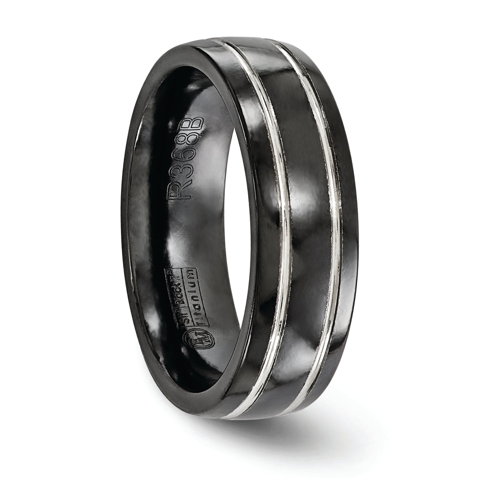 Edward Mirell Titanium Black Ti & Grey Grooved 7mm Band