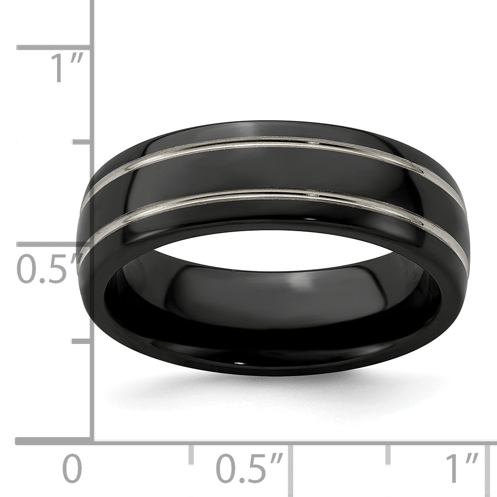 Edward Mirell Titanium Black Ti & Grey Grooved 7mm Band