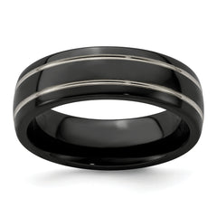 Edward Mirell Titanium Black Ti & Grey Grooved 7mm Band