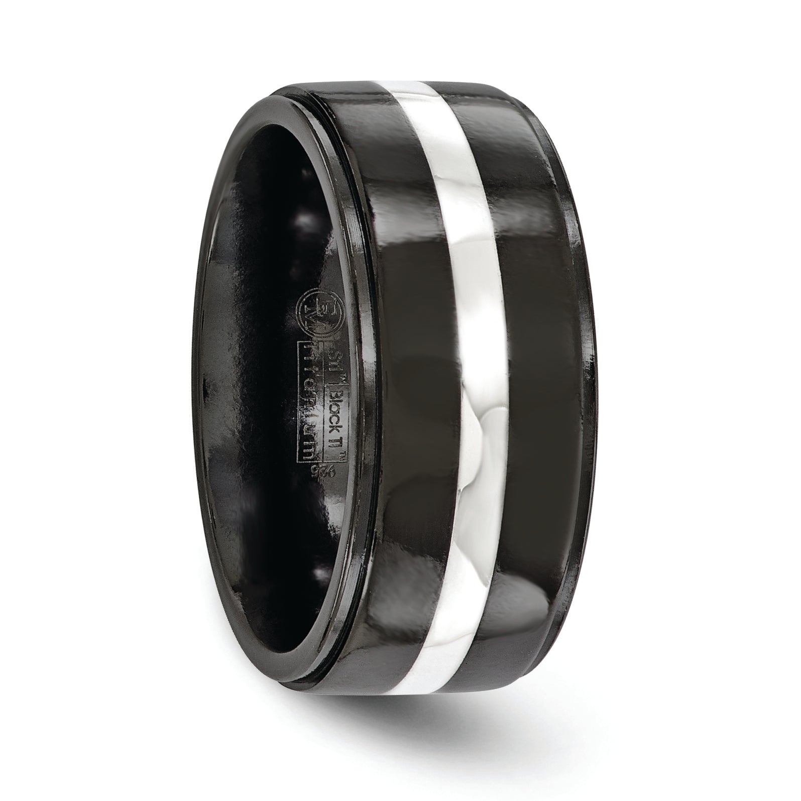 Edward Mirell Titanium Black Ti & Sterling Silver Inlay 10mm Band