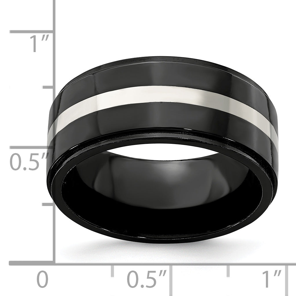 Edward Mirell Titanium Black Ti & Sterling Silver Inlay 10mm Band