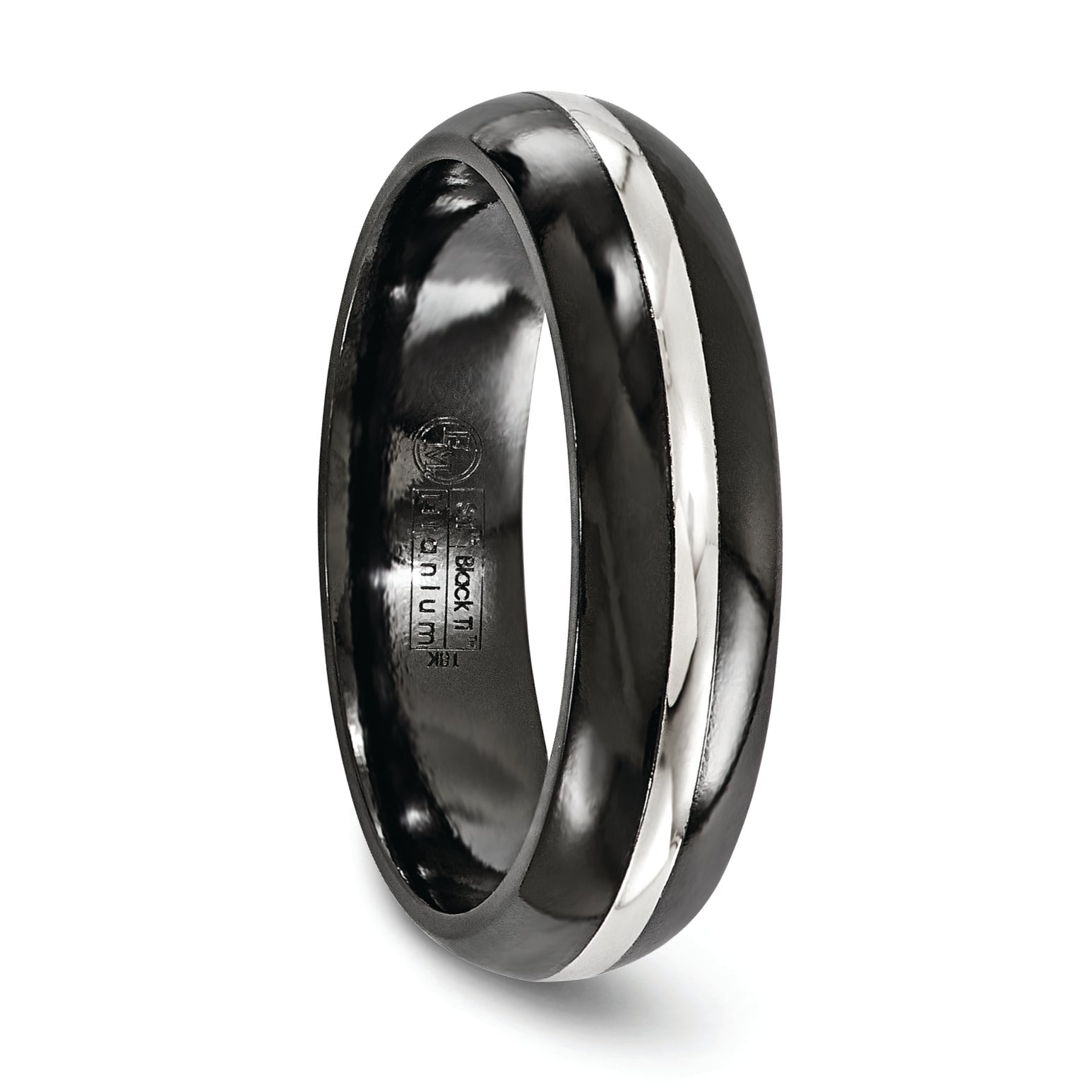 Edward Mirell Black Ti Domed & Sterling Silver Inlay 6mm Band