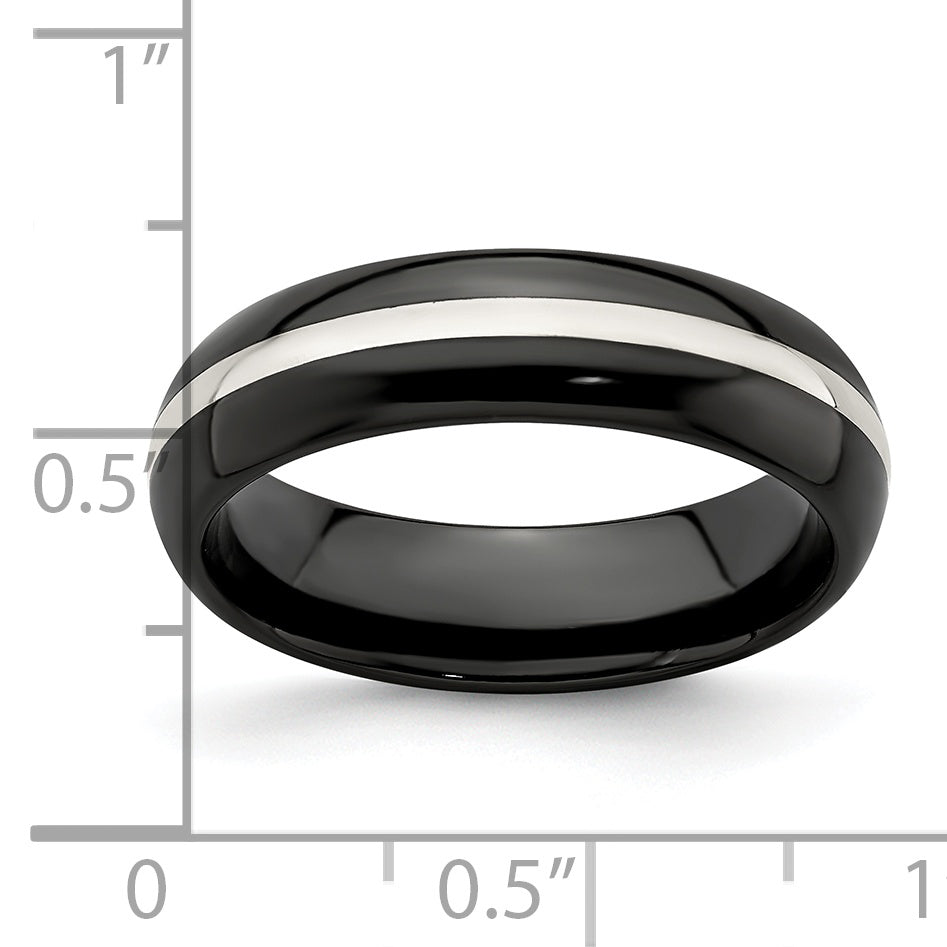 Edward Mirell Black Ti Domed & Sterling Silver Inlay 6mm Band