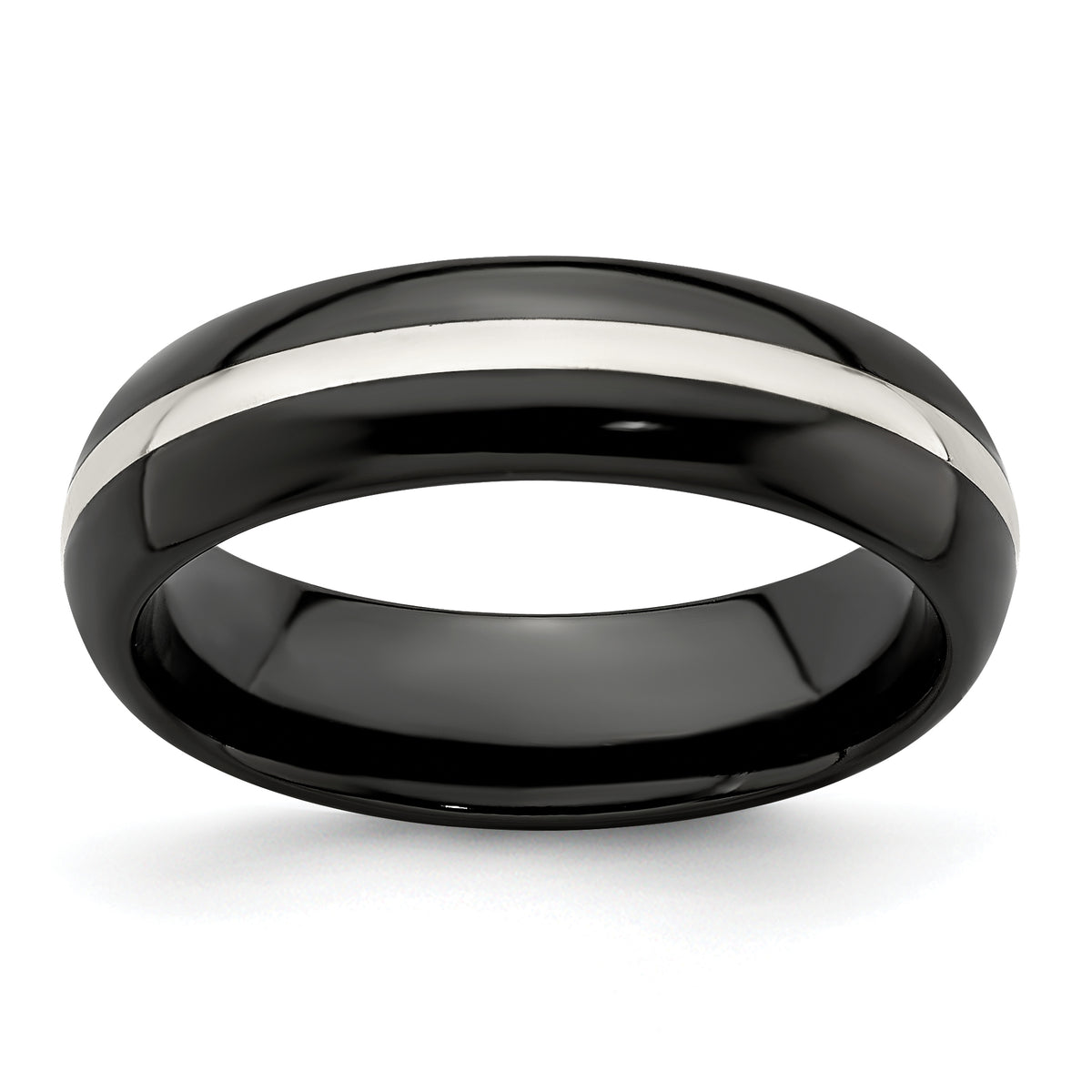 Edward Mirell Black Ti Domed & Sterling Silver Inlay 6mm Band