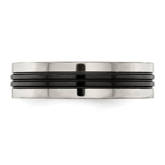 Edward Mirell Grey Titanium/Black Ti Center Grooved 6mm Flat Band