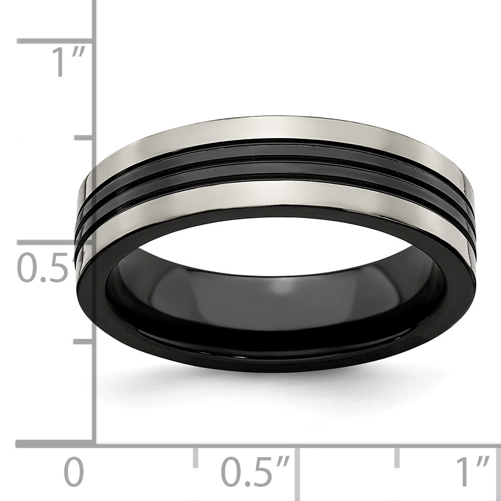 Edward Mirell Grey Titanium/Black Ti Center Grooved 6mm Flat Band