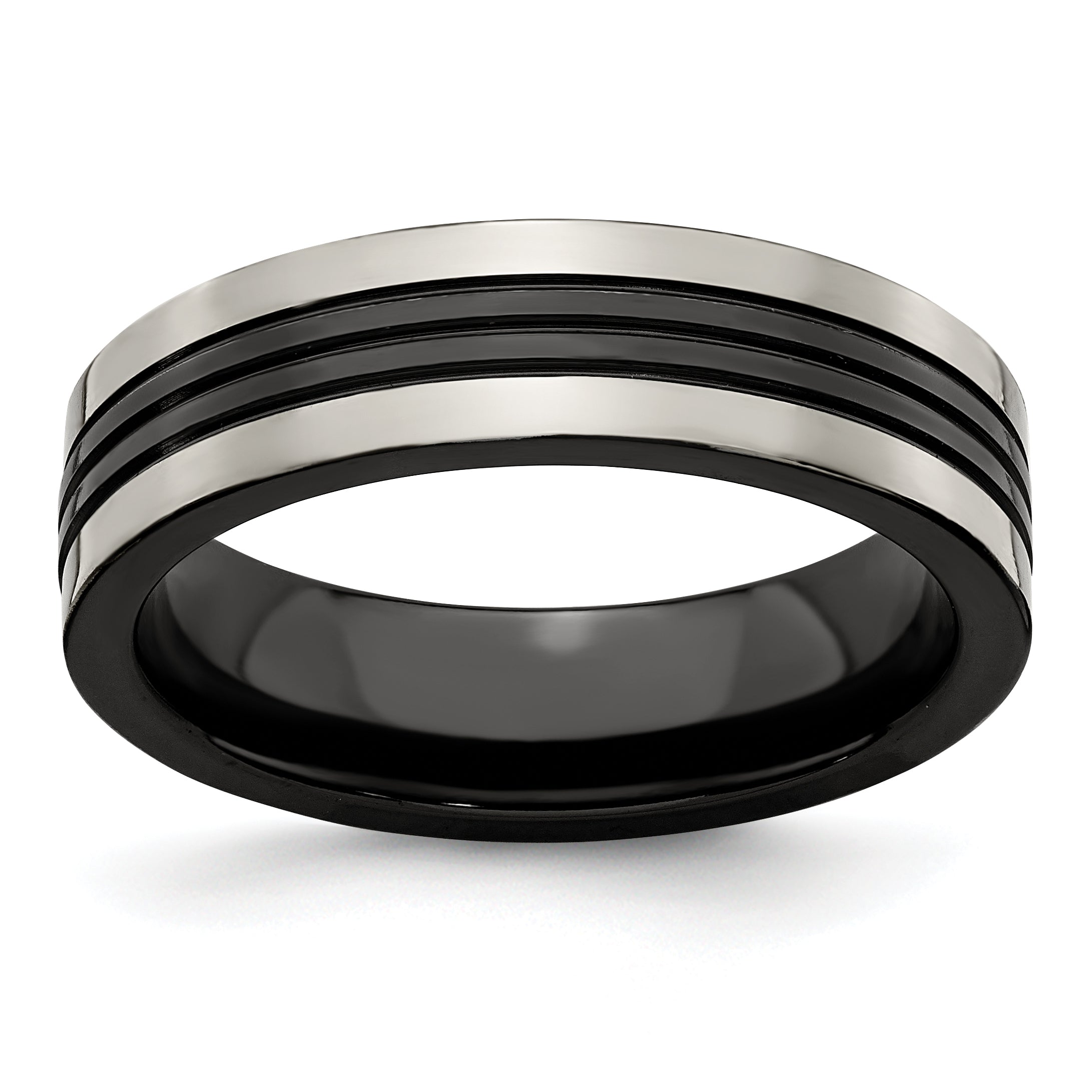 Edward Mirell Grey Titanium/Black Ti Center Grooved 6mm Flat Band