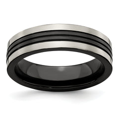 Edward Mirell Grey Titanium/Black Ti Center Grooved 6mm Flat Band