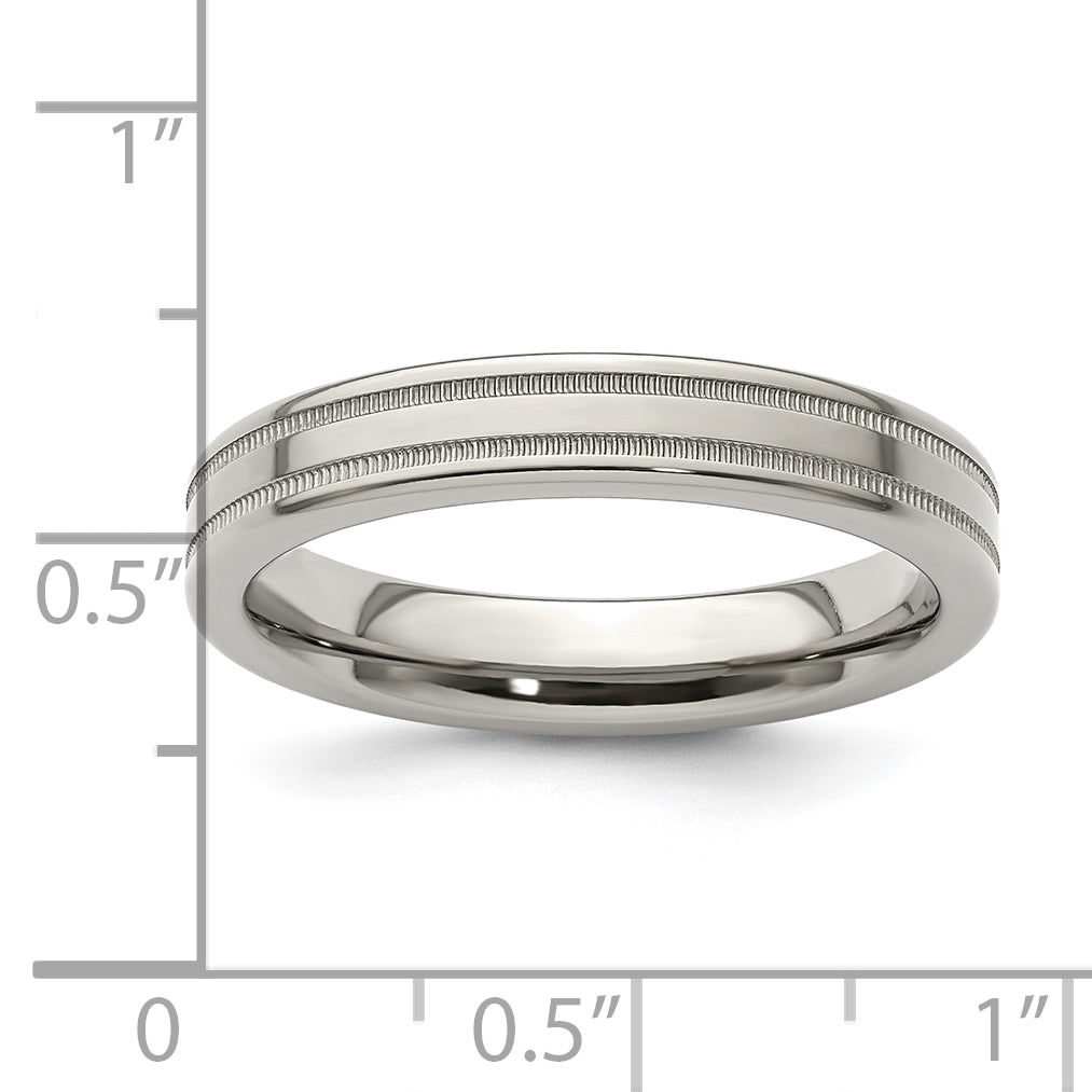 Edward Mirell Titanium Brushed/Polished Flat Milgrain 4mm Band Size 5