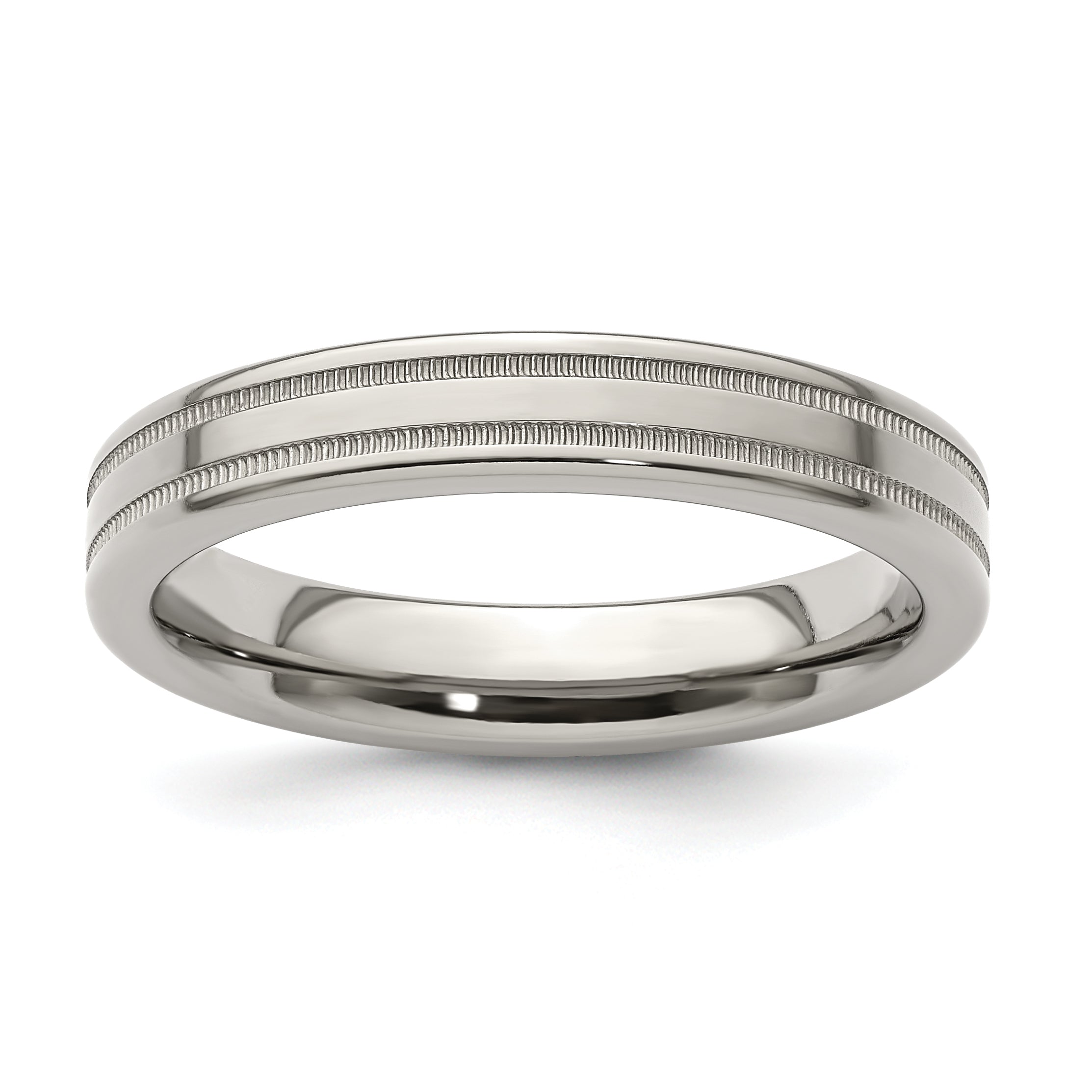 Edward Mirell Titanium Brushed/Polished Flat Milgrain 4mm Band Size 12