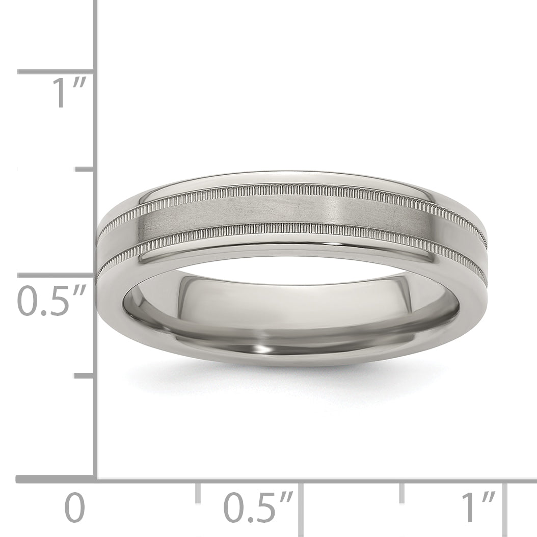 Edward Mirell Titanium Brushed/Polished Flat Milgrain 5mm Band Size 5