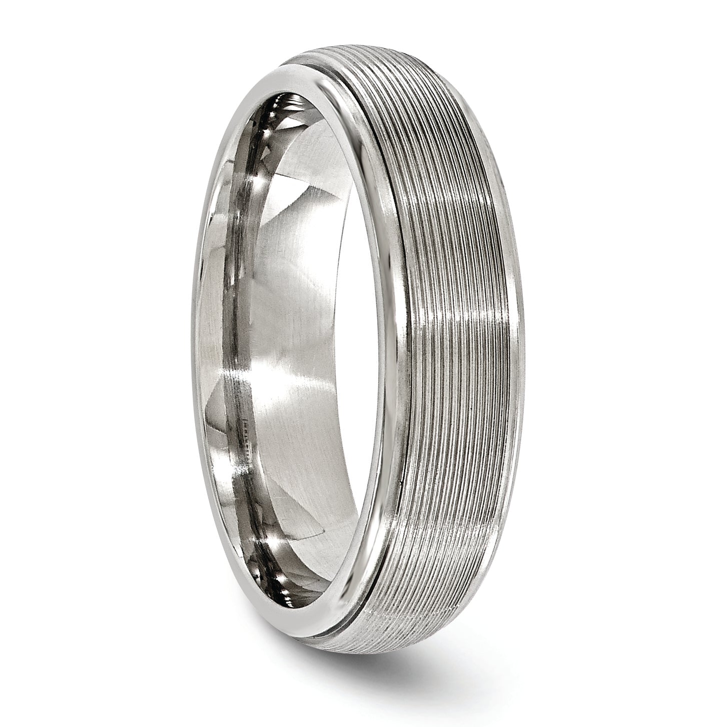 Sophia Jewelers Titanium Polished 6mm Grooved Domed Wedding Band Engravable