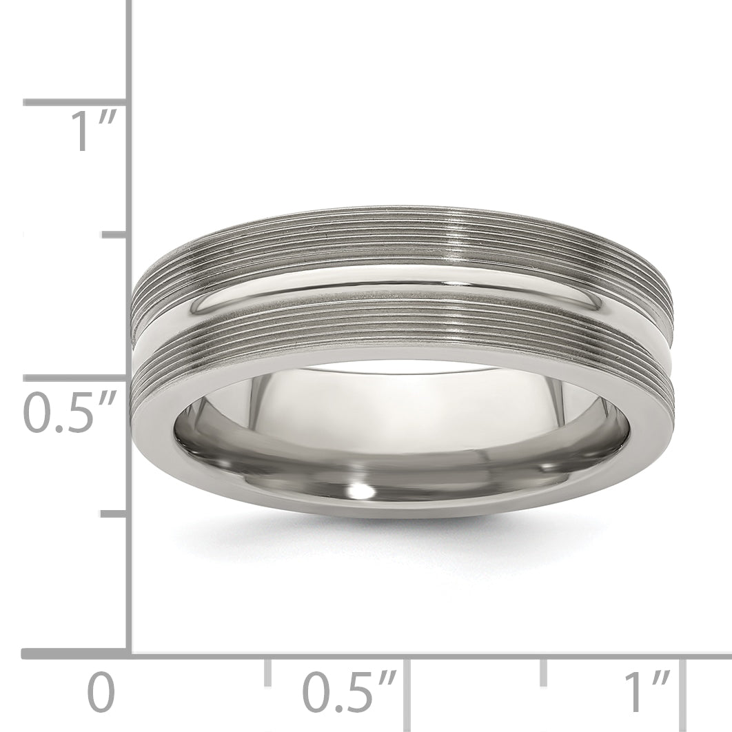 Titanium Wedding Band with Textured Lines and Polished Brushed Finish