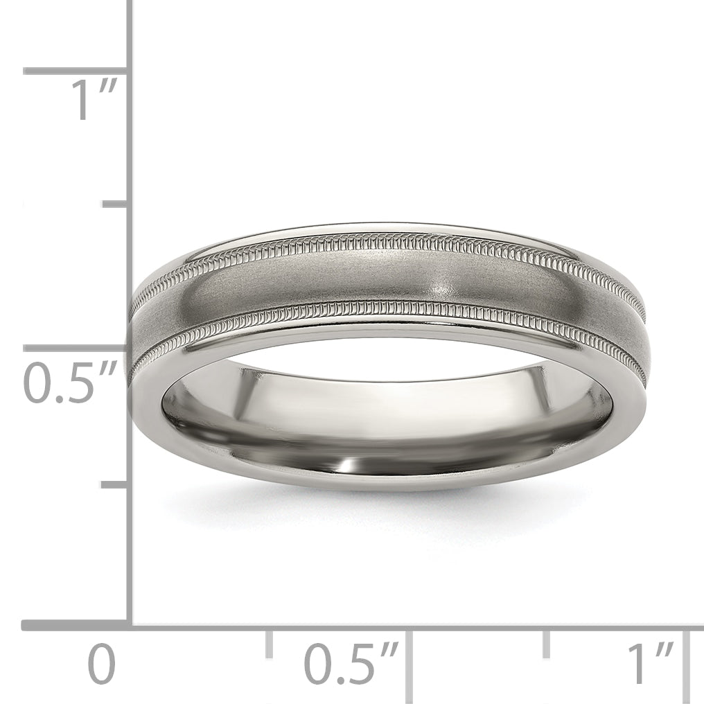 Edward Mirell Titanium Brushed/Polished Tri Dome Milgrain 5mm Band Size 5