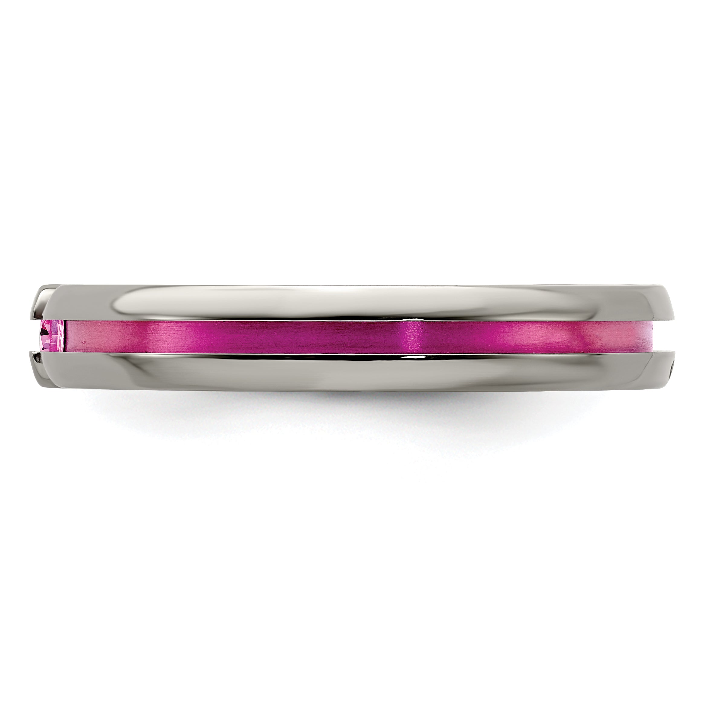 Edward Mirell Titanium Pink Sapphire & Anodized Grooved 4mm Band