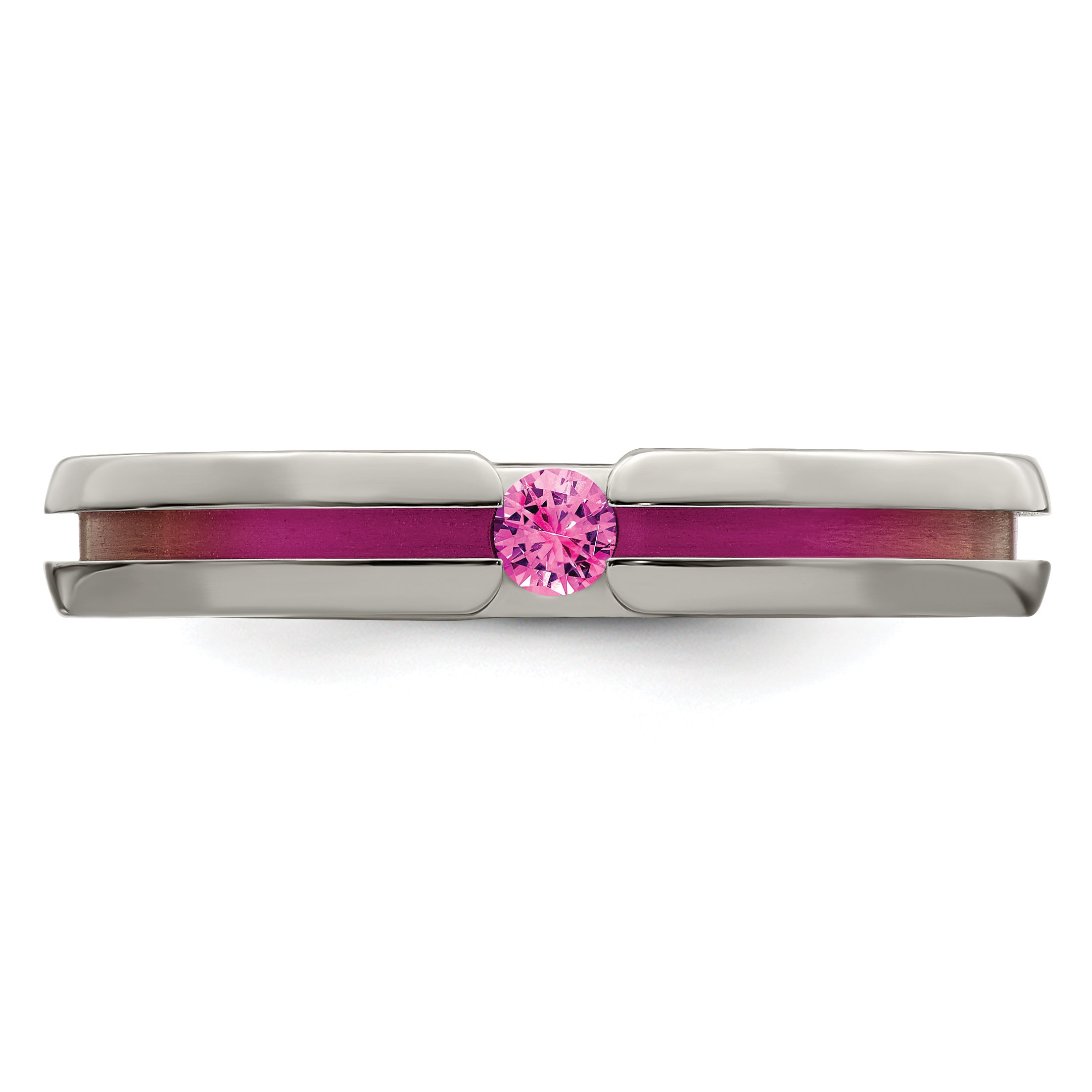 Edward Mirell Titanium Pink Sapphire & Anodized Grooved 4mm Band