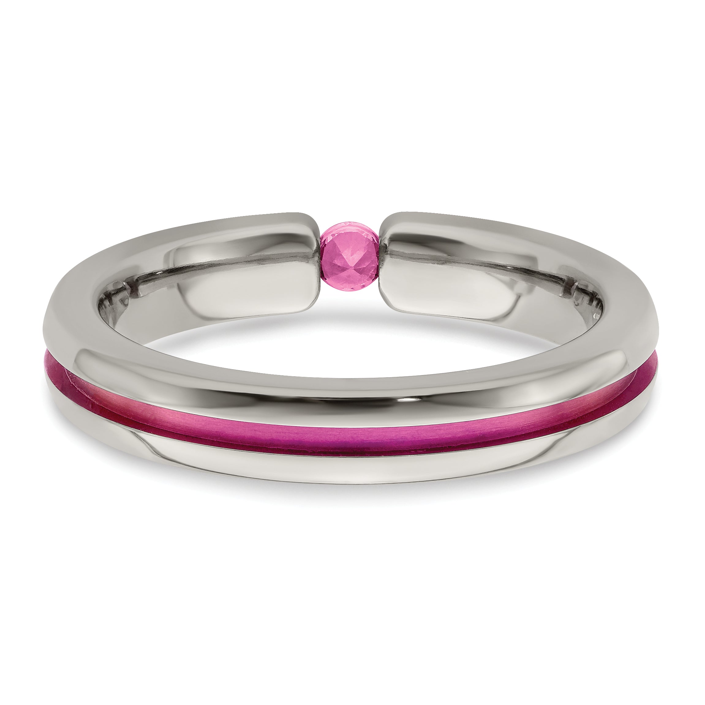 Edward Mirell Titanium Pink Sapphire & Anodized Grooved 4mm Band