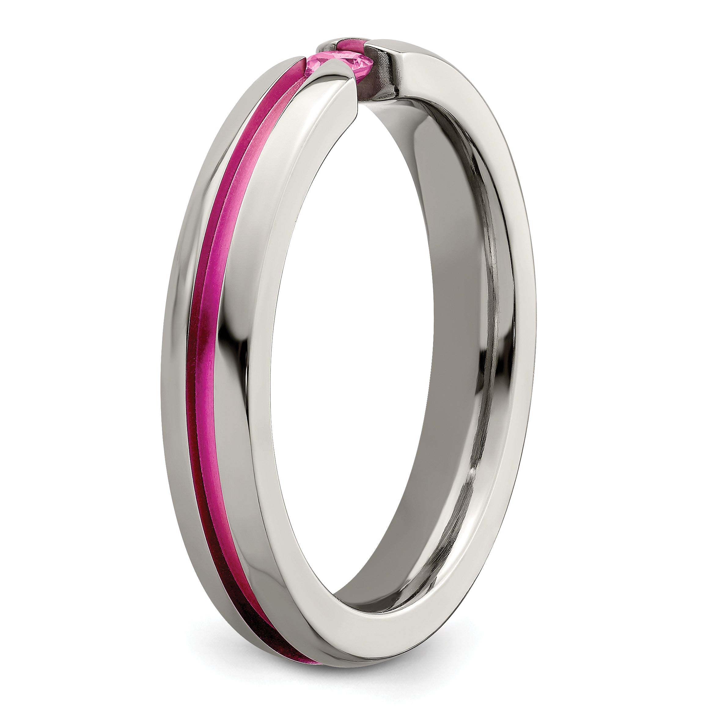 Edward Mirell Titanium Pink Sapphire & Anodized Grooved 4mm Band