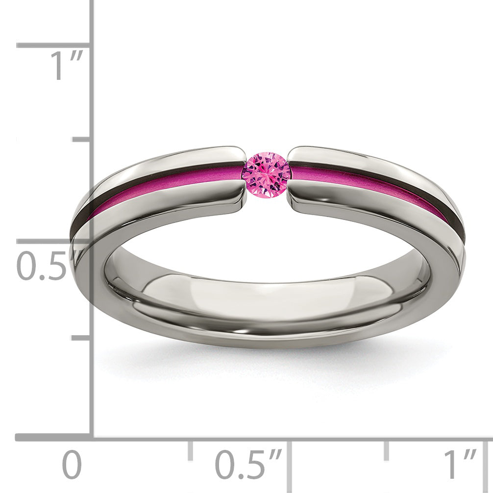 Edward Mirell Titanium Pink Sapphire & Anodized Grooved 4mm Band