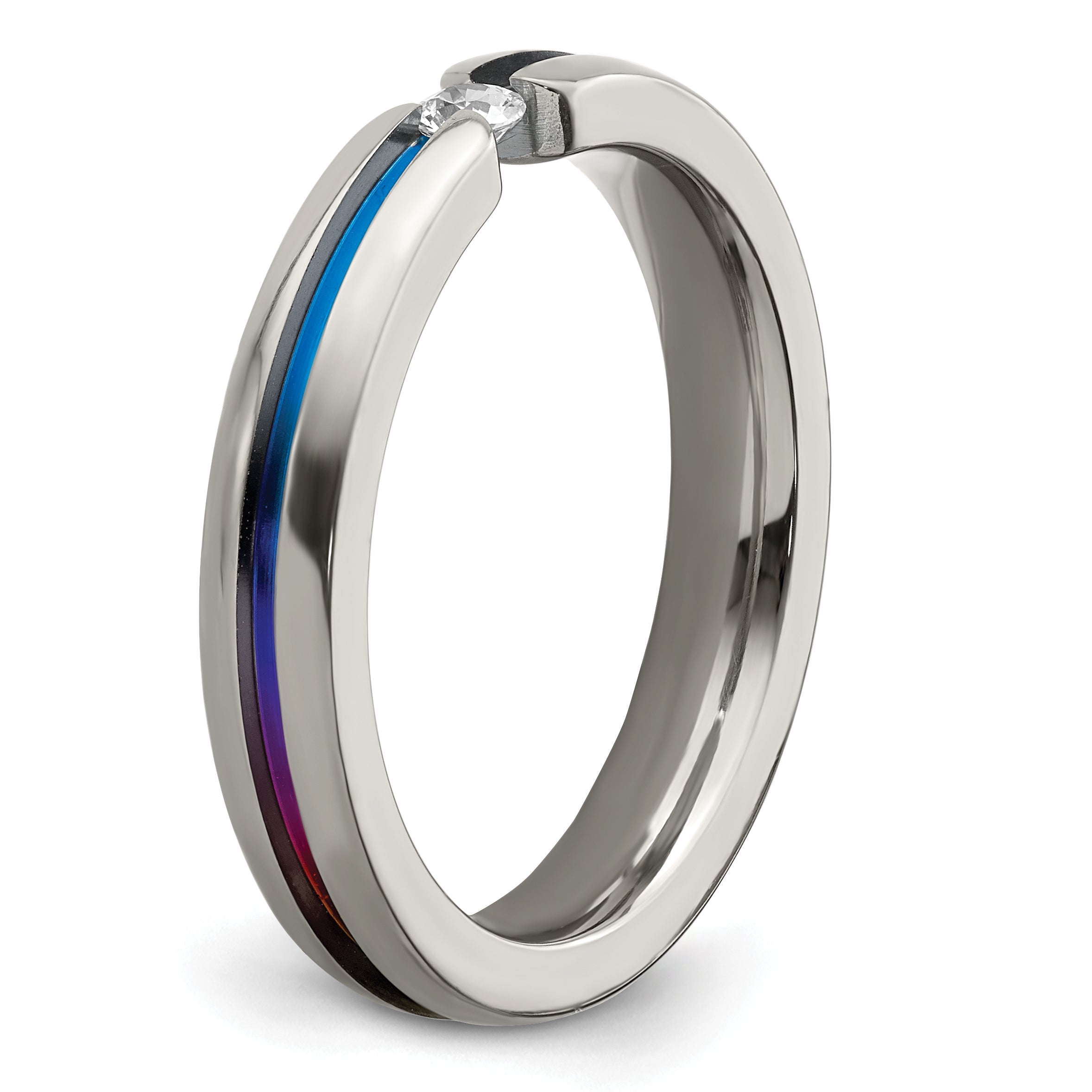 Edward Mirell Titanium Wedding Band with White Sapphire and Multicolor Anodized Accents