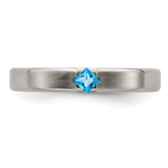 Edward Mirell Titanium Wedding Band with Swiss Blue Topaz