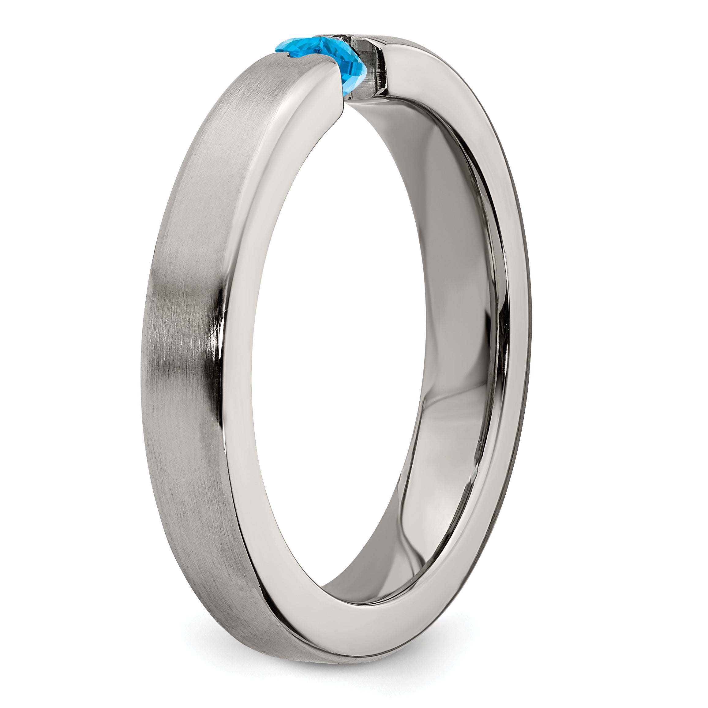 Edward Mirell Titanium Wedding Band with Swiss Blue Topaz