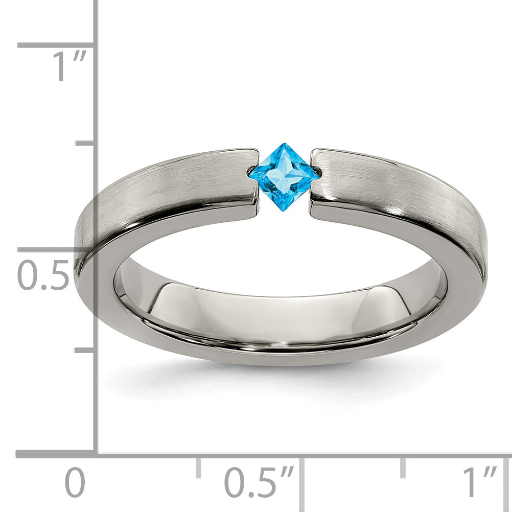 Edward Mirell Titanium Wedding Band with Swiss Blue Topaz