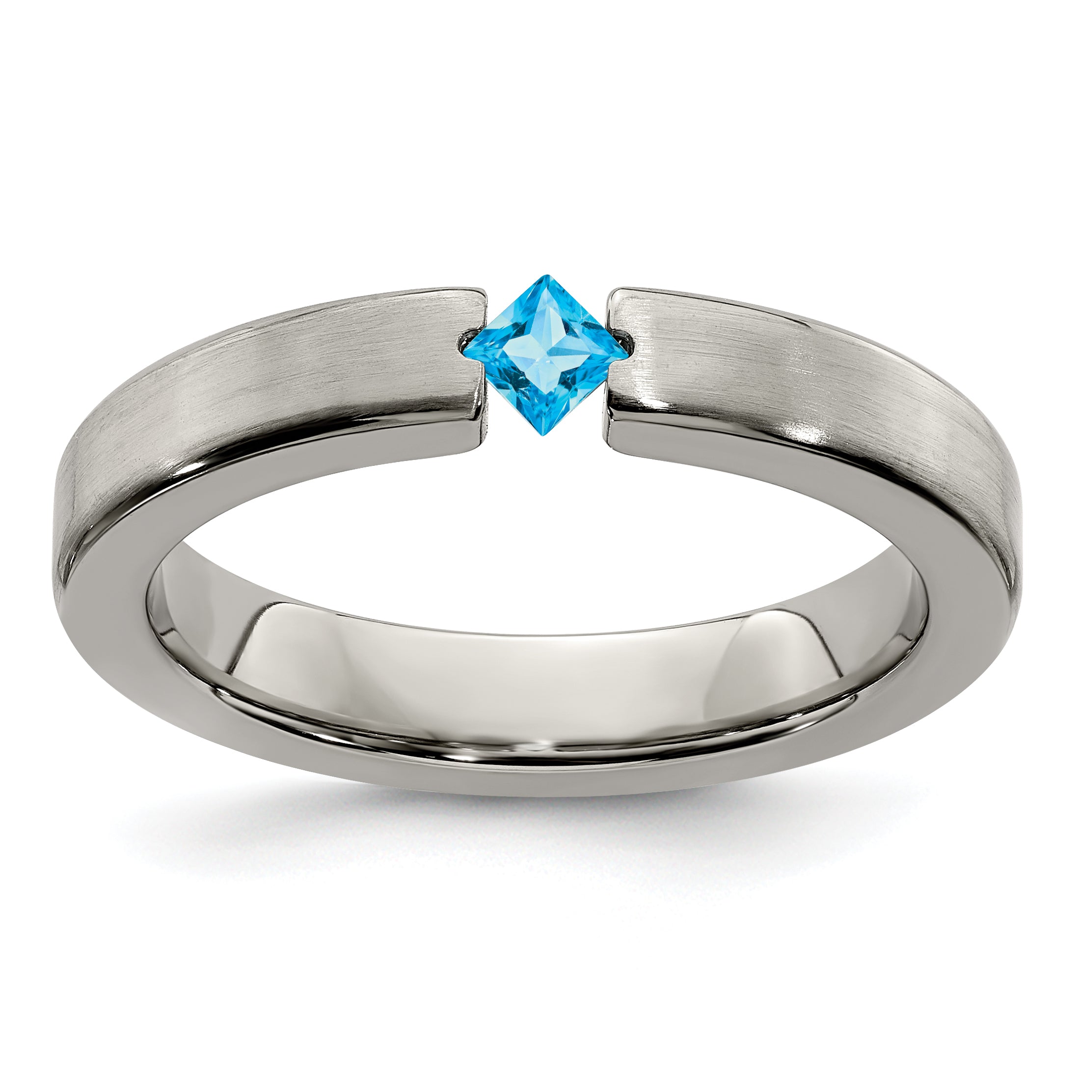 Edward Mirell Titanium Satin Blue Topaz 4mm Band