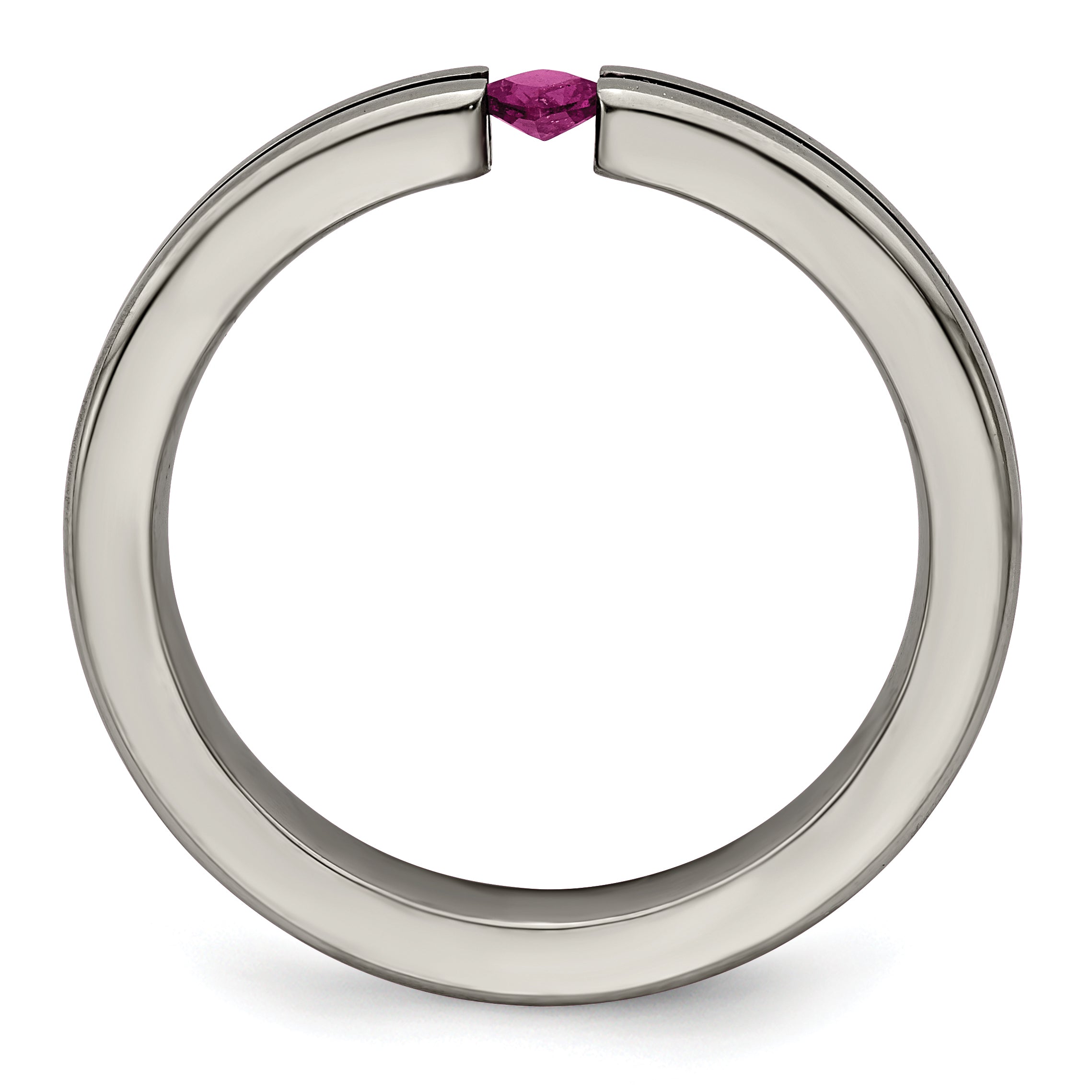 Edward Mirell Titanium Polished Wedding Band with Rhodolite Garnet Accents