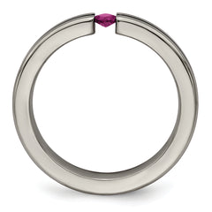 Edward Mirell Titanium Polished Wedding Band with Rhodolite Garnet Accents