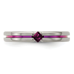 Edward Mirell Titanium Polished Wedding Band with Rhodolite Garnet Accents