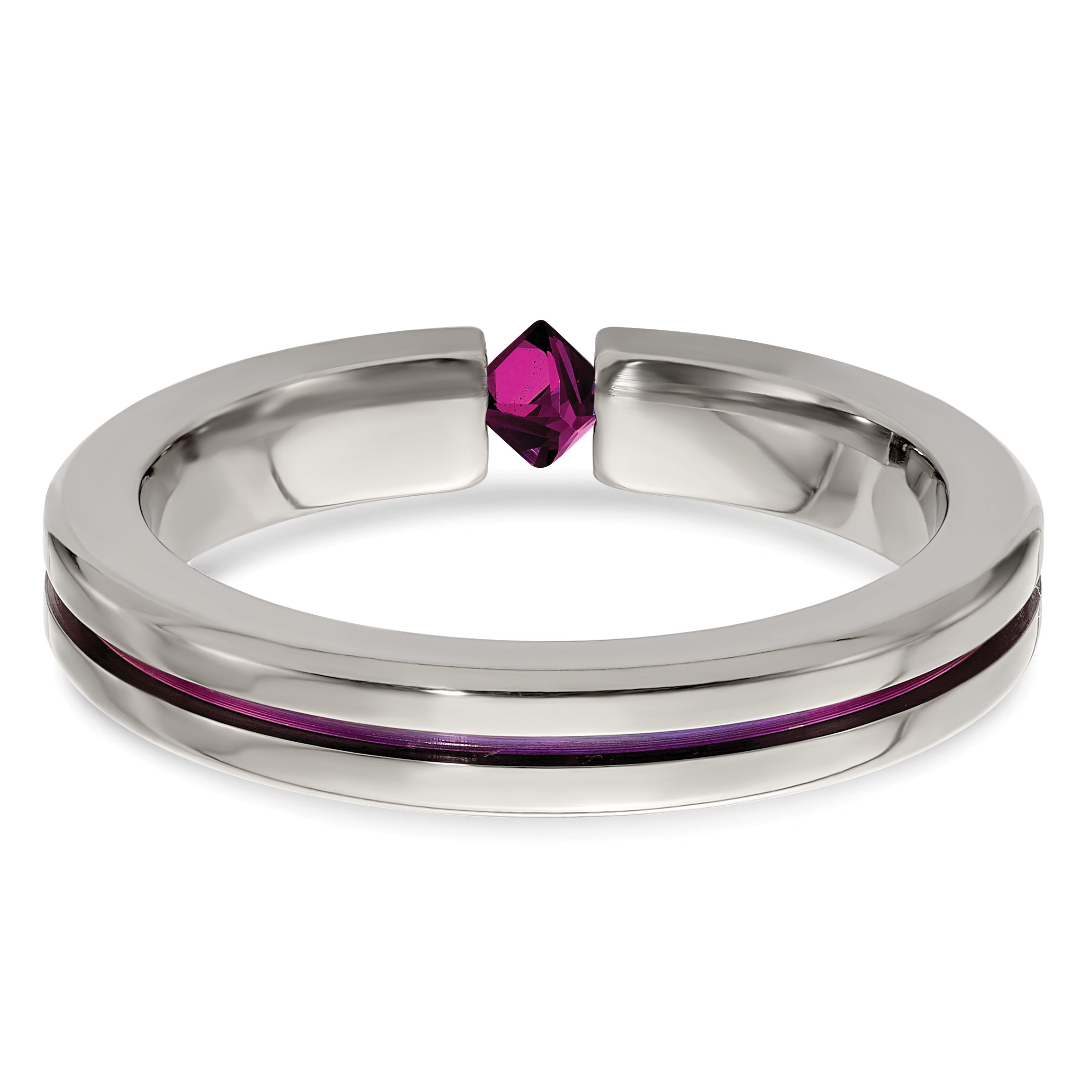 Edward Mirell Titanium Polished Wedding Band with Rhodolite Garnet Accents